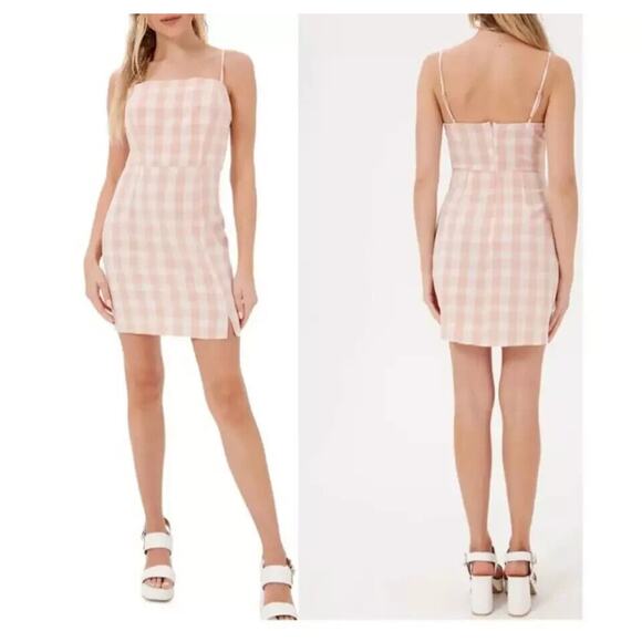 B.P NWT Gingham Plaid Coral Spaghetti Strap Dress Size M - Picture 1 of 7